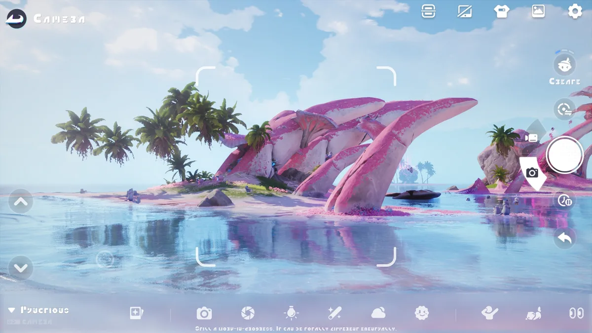 The camera on mobile: the same viewfinder, with height arrows on the left and the large shutter button on the right
