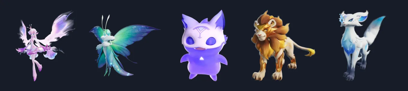 Bestiary renders of Irisalis, Somniwing, Morphling, Soleon and Fennelun